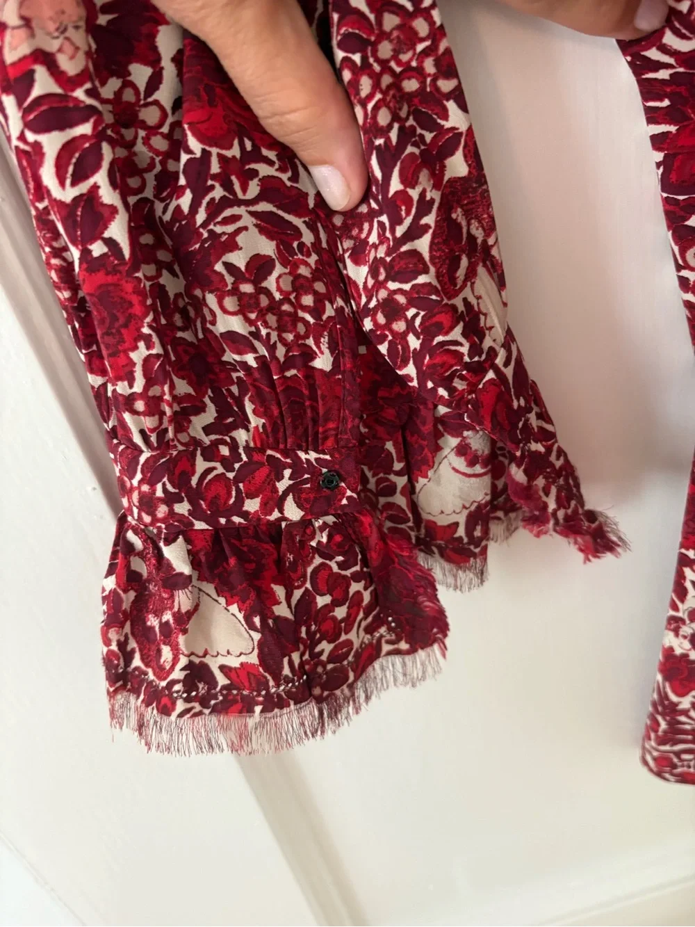 Tory Burch Red and White Printed Silk Blouse